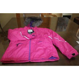 Winter Coat Pink with Faux Fur Trim on Attached Hood Youth Size 14-16